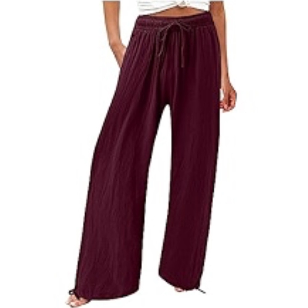 Nation LTD Wide Leg Ribbed Knit Lounge Pants Maroon Medium - Picture 8 of 10